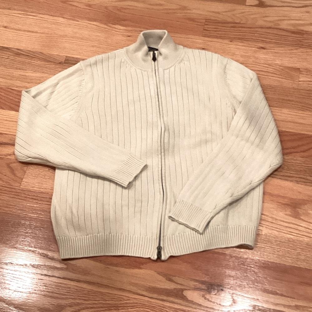 Cream Ribbed Zip-Up Sweater